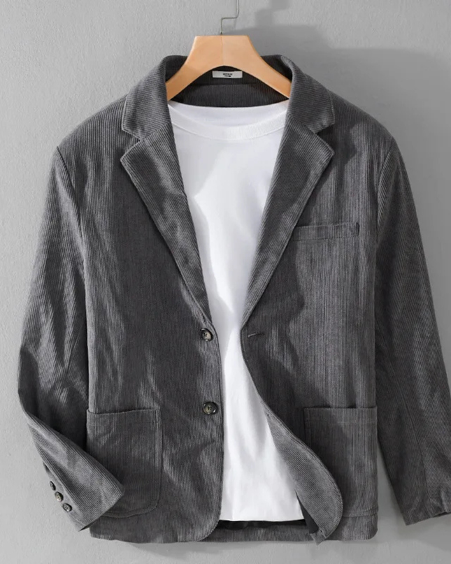 Men’s Casual Blazer with Notch Lapel and Patch Pockets