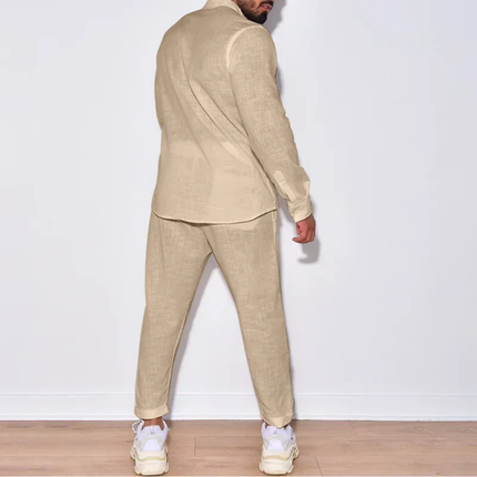 Men’s Casual Long Sleeve Shirt and Pants Set – Two Piece Outfit