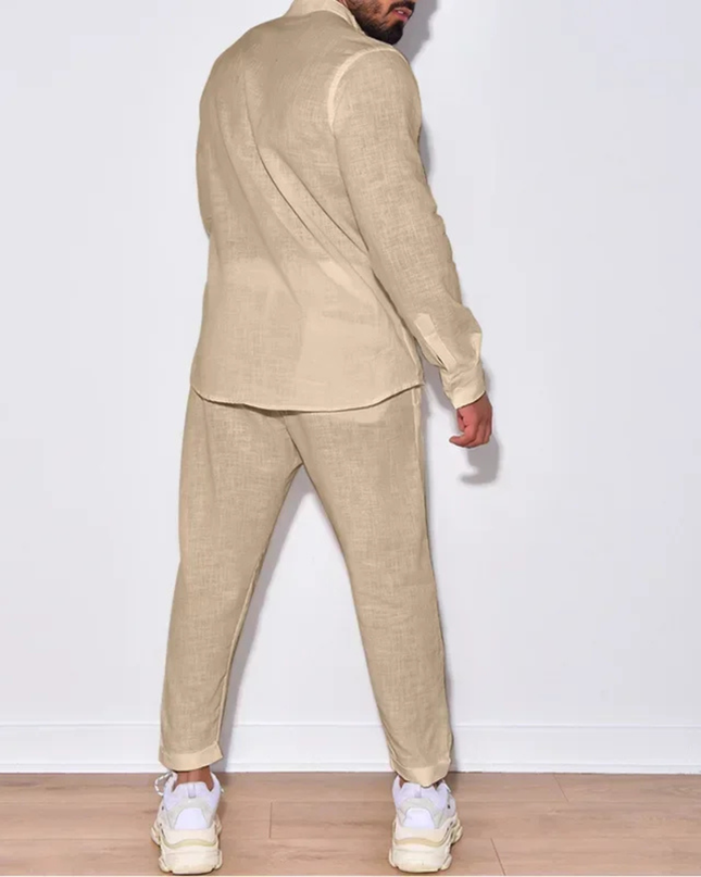 Men’s Casual Long Sleeve Shirt and Pants Set – Two Piece Outfit