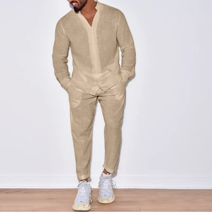 Men’s Casual Long Sleeve Shirt and Pants Set – Two Piece Outfit