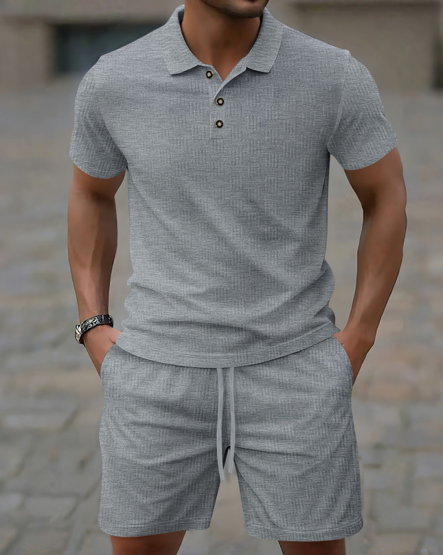 Men’s Casual Polo Shirt and Shorts Set – Summer Two Piece Outfit