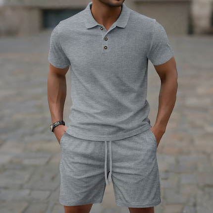 Men’s Casual Polo Shirt and Shorts Set – Summer Two Piece Outfit