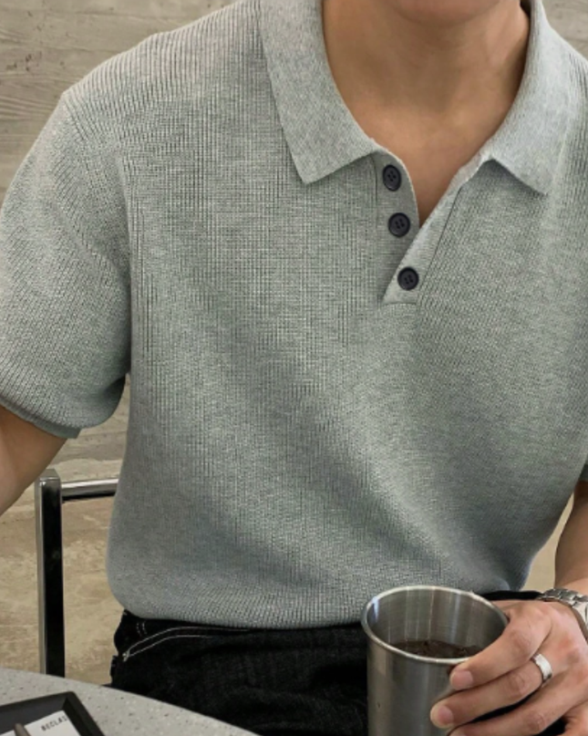 Men’s Casual Solid Color Knitted Polo Shirt