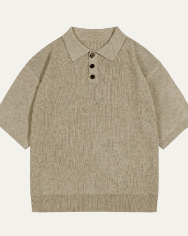 Men’s Casual Solid Color Knitted Polo Shirt