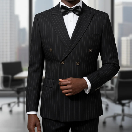 Men’s Classic Pinstripe Suit – Elegant Double Breasted 2 Piece