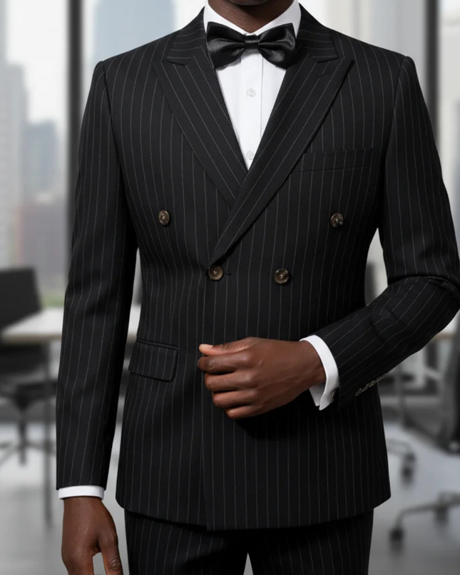 Men’s Classic Pinstripe Suit – Elegant Double Breasted 2 Piece