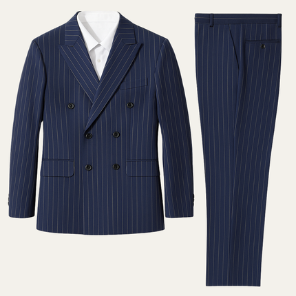 Men’s Classic Pinstripe Suit – Elegant Double Breasted 2 Piece