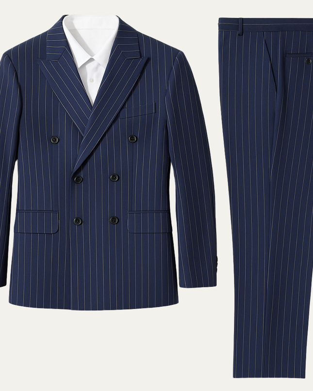 Men’s Classic Pinstripe Suit – Elegant Double Breasted 2 Piece