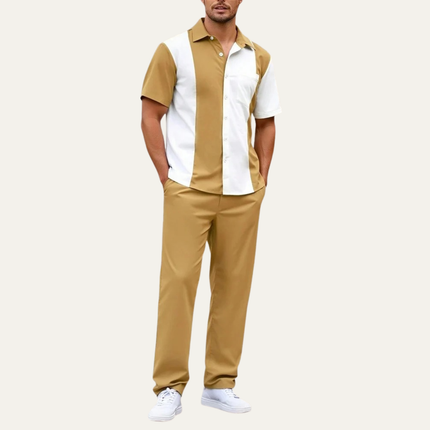 Men’s Colour Block Short Sleeve Shirt and Trousers Set