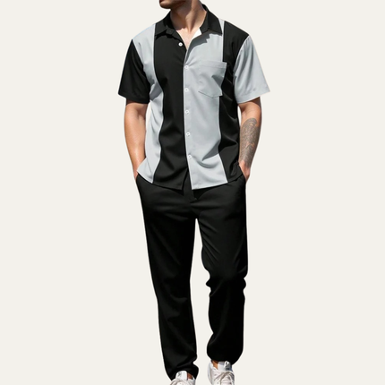 Men’s Colour Block Short Sleeve Shirt and Trousers Set