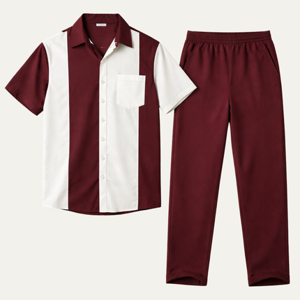 Men’s Colour Block Short Sleeve Shirt and Trousers Set