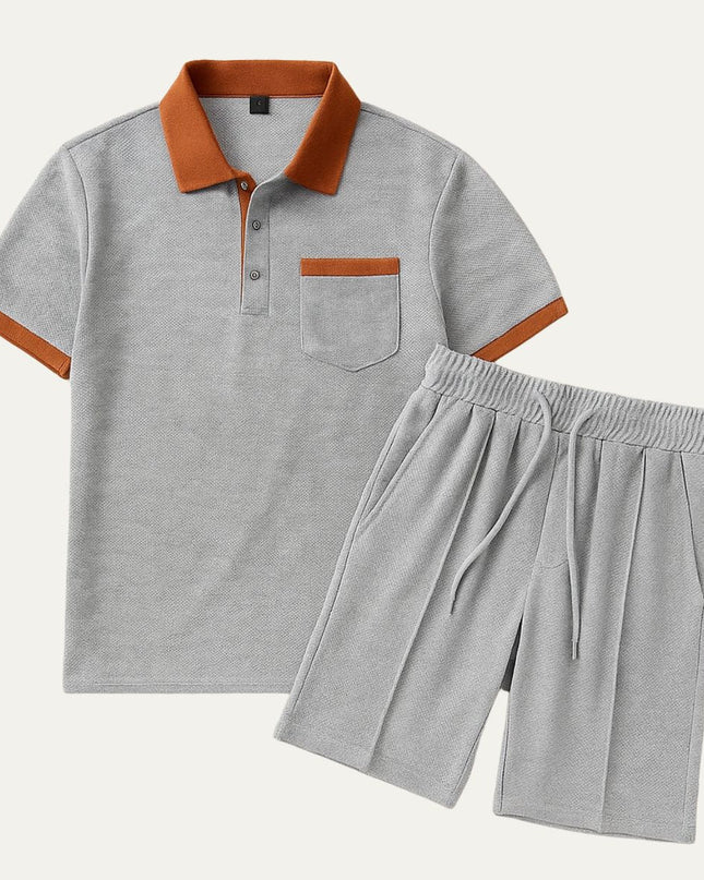 Men’s Contrast Collar Polo and Shorts Set