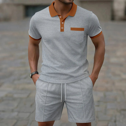 Men’s Contrast Collar Polo and Shorts Set