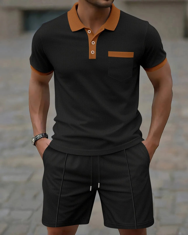 Men’s Contrast Collar Polo and Shorts Set