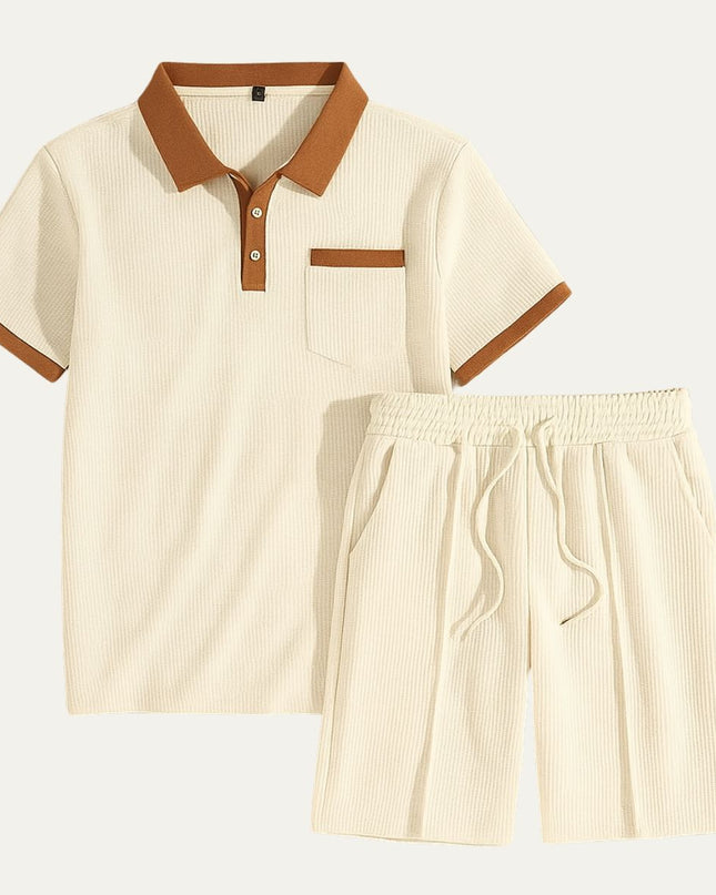 Men’s Contrast Collar Polo and Shorts Set