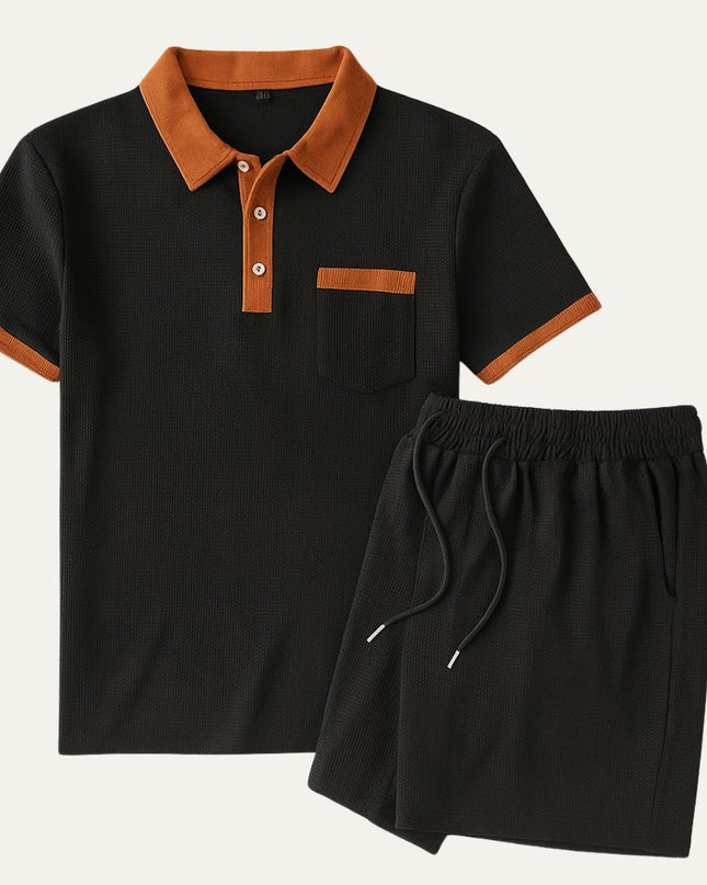 Men’s Contrast Collar Polo and Shorts Set