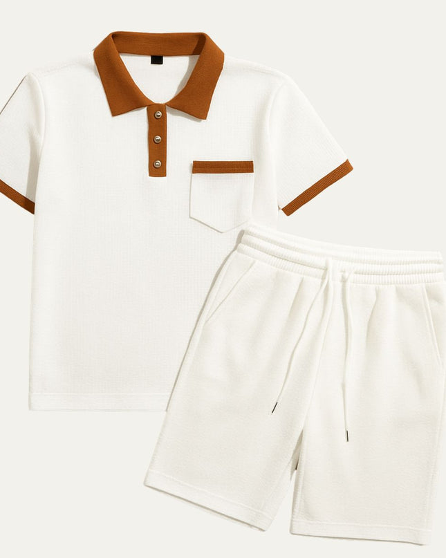 Men’s Contrast Collar Polo and Shorts Set