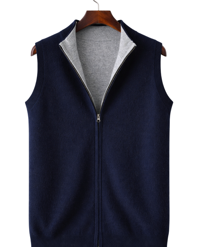 Men’s Contrast Lining Zip-Up Knit Vest