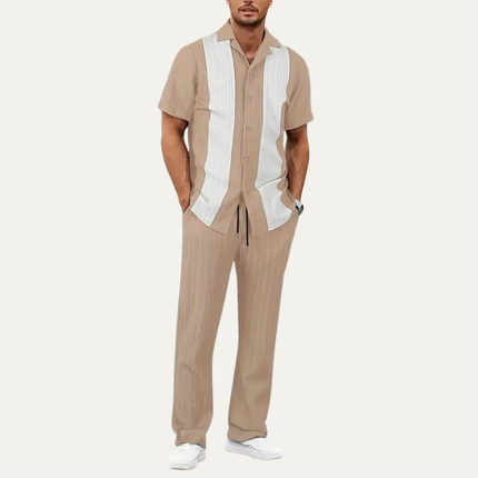Men’s Contrast Panel Short Sleeve Shirt and Trousers Set