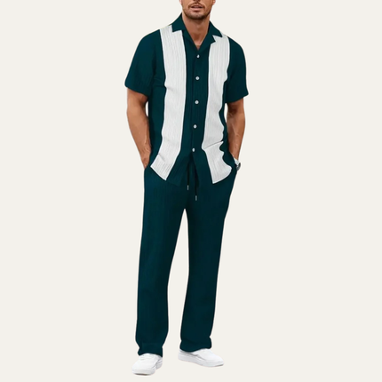 Men’s Contrast Panel Short Sleeve Shirt and Trousers Set