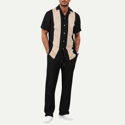 Men’s Contrast Panel Short Sleeve Shirt and Trousers Set