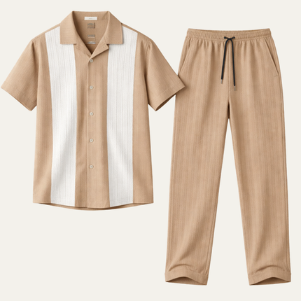 Men’s Contrast Panel Short Sleeve Shirt and Trousers Set