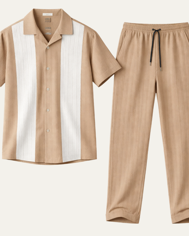Men’s Contrast Panel Short Sleeve Shirt and Trousers Set