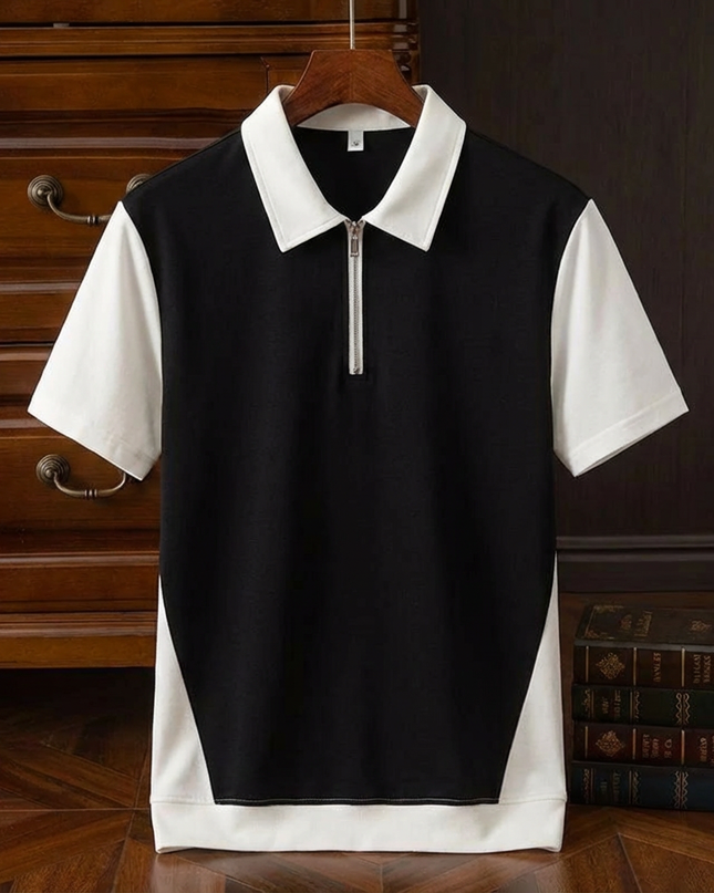 Men’s Contrast Panel Zip Polo