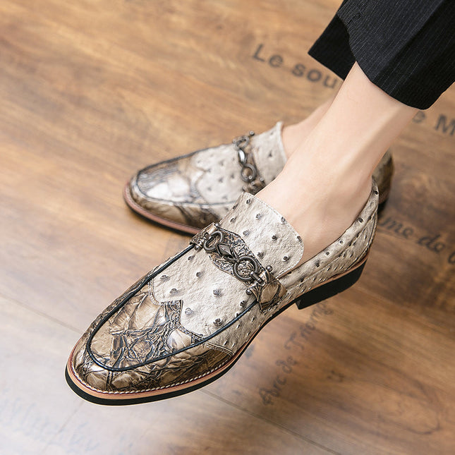 Men’s Embossed Texture Metal Accent Loafers