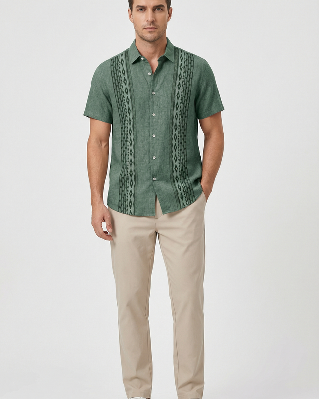 Men’s Embroidered Panel Short Sleeve Shirt