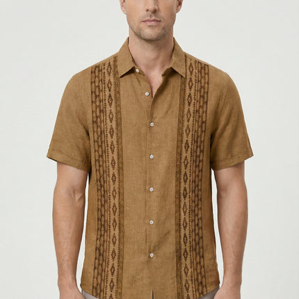 Men’s Embroidered Panel Short Sleeve Shirt