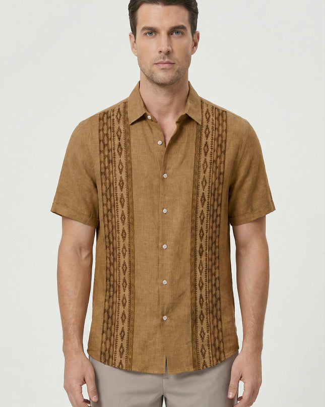 Men’s Embroidered Panel Short Sleeve Shirt