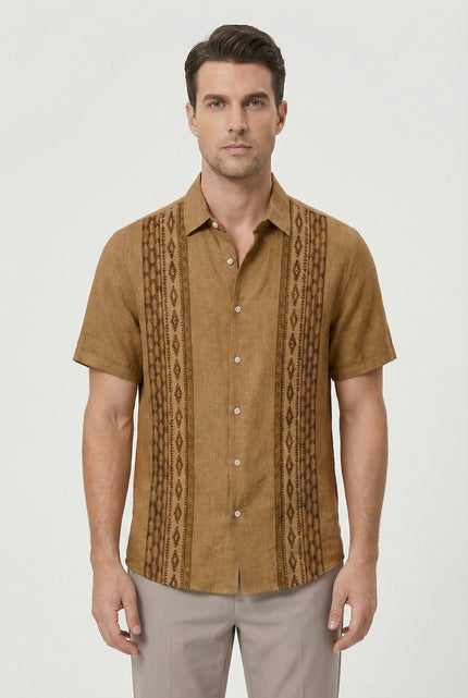 Men’s Embroidered Panel Short Sleeve Shirt