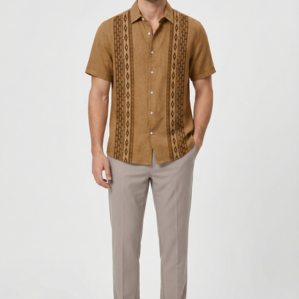 Men’s Embroidered Panel Short Sleeve Shirt