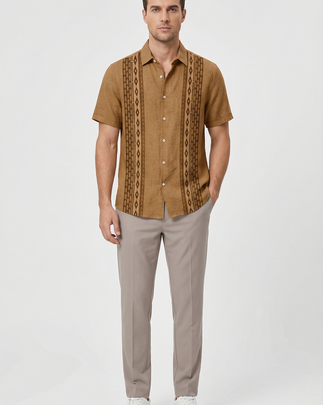Men’s Embroidered Panel Short Sleeve Shirt