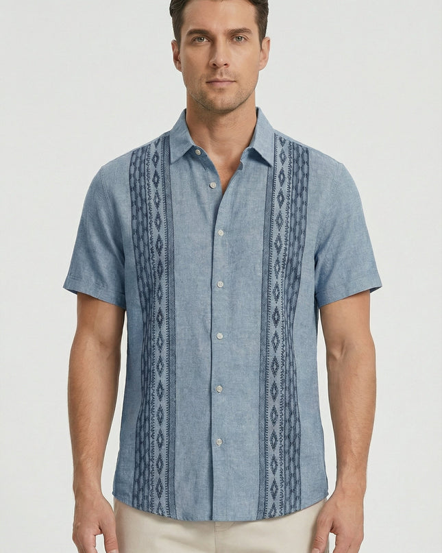Men’s Embroidered Panel Short Sleeve Shirt