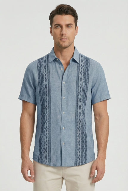 Men’s Embroidered Panel Short Sleeve Shirt