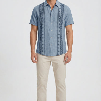Men’s Embroidered Panel Short Sleeve Shirt