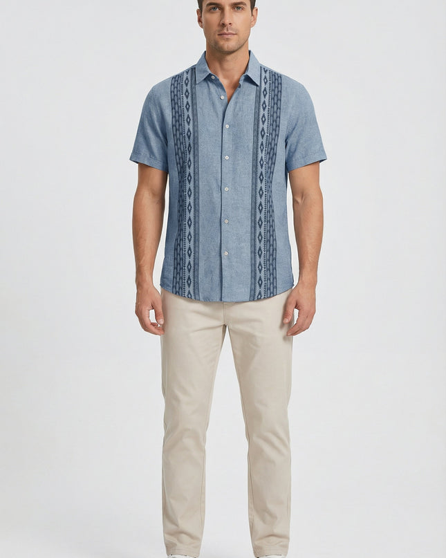 Men’s Embroidered Panel Short Sleeve Shirt