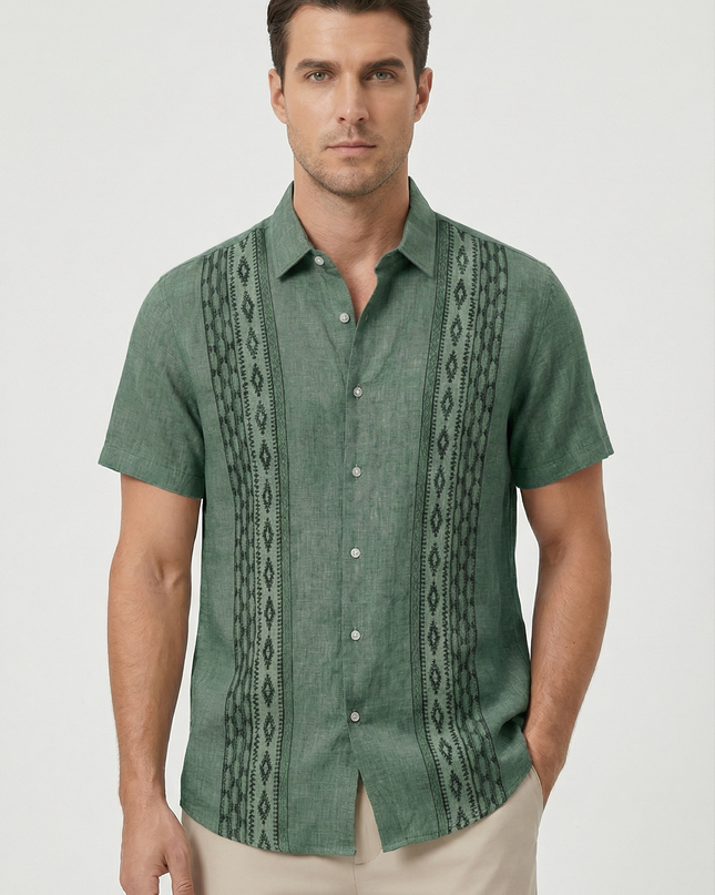 Men’s Embroidered Panel Short Sleeve Shirt