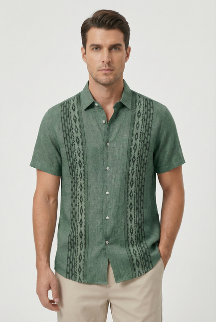 Men’s Embroidered Panel Short Sleeve Shirt