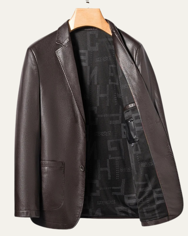 Men’s Faux Leather Notch Lapel Blazer