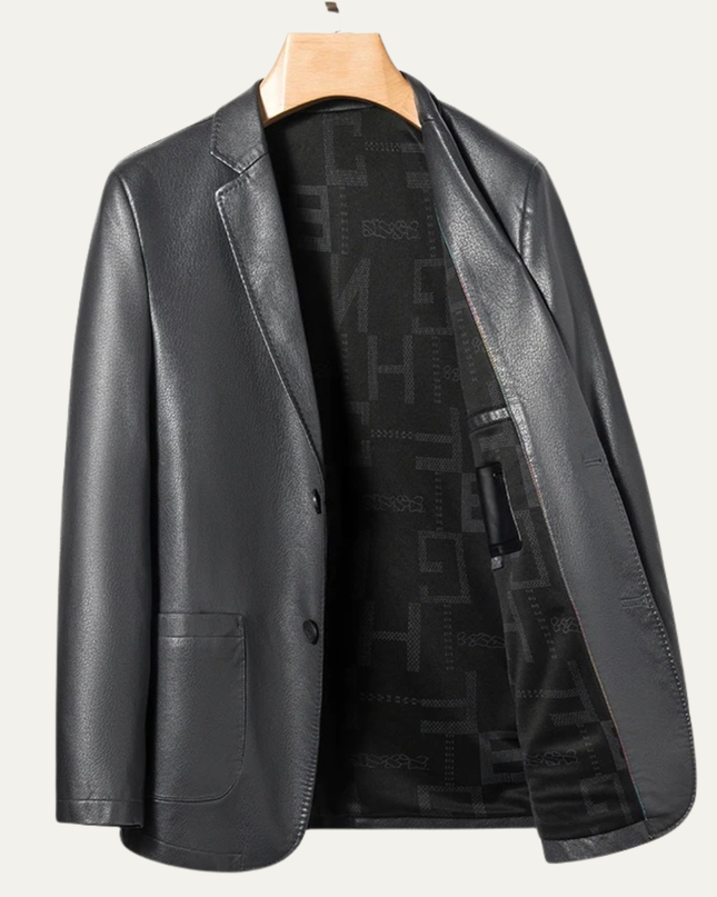 Men’s Faux Leather Notch Lapel Blazer