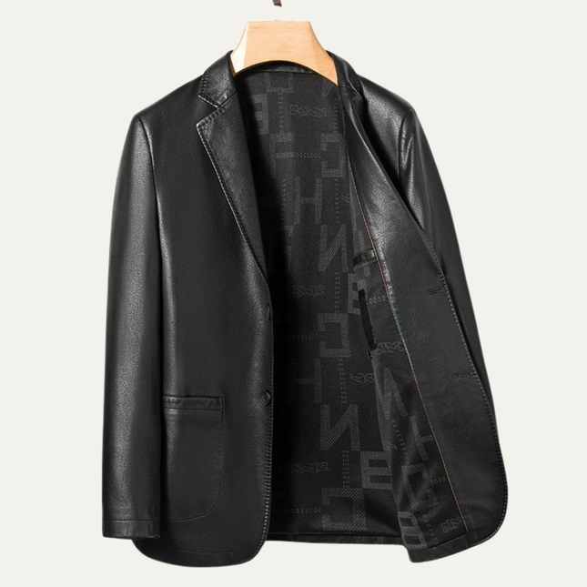Men’s Faux Leather Notch Lapel Blazer