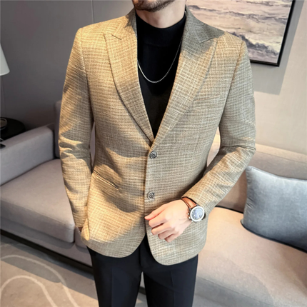 Men’s Fine Check Two-Button Tailored Blazer