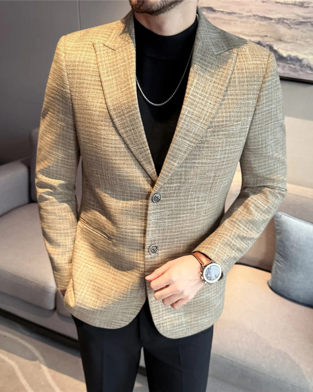 Men’s Fine Check Two-Button Tailored Blazer