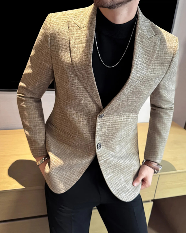 Men’s Fine Check Two-Button Tailored Blazer