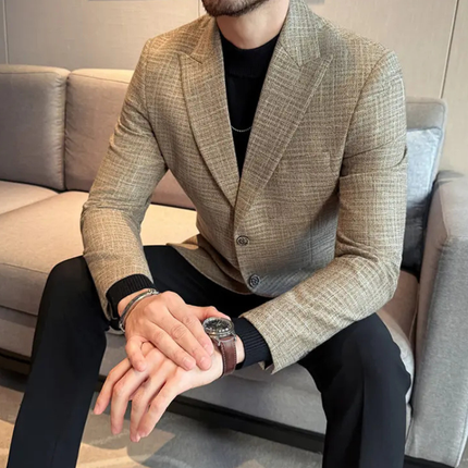 Men’s Fine Check Two-Button Tailored Blazer