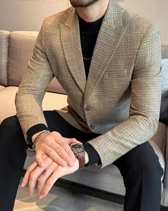 Men’s Fine Check Two-Button Tailored Blazer