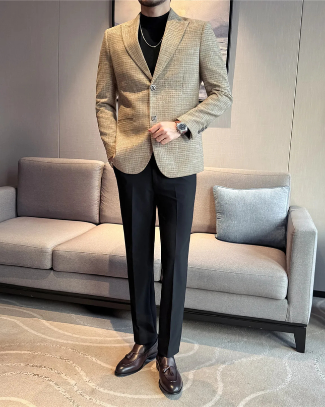 Men’s Fine Check Two-Button Tailored Blazer